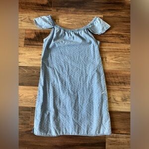 J Crew Size 4 Women's Blue Chambray Indigo Dobby Off Shoulder Dress